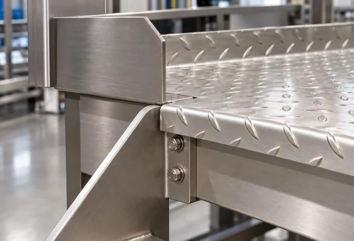 Raised kick plate at the edge of a checker-plate platform